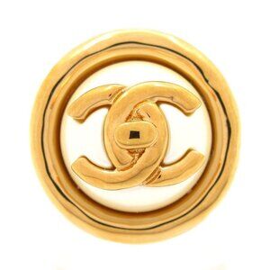 Chanel Ring Gold Ivory CC Logo Turnlock Faux Pearl